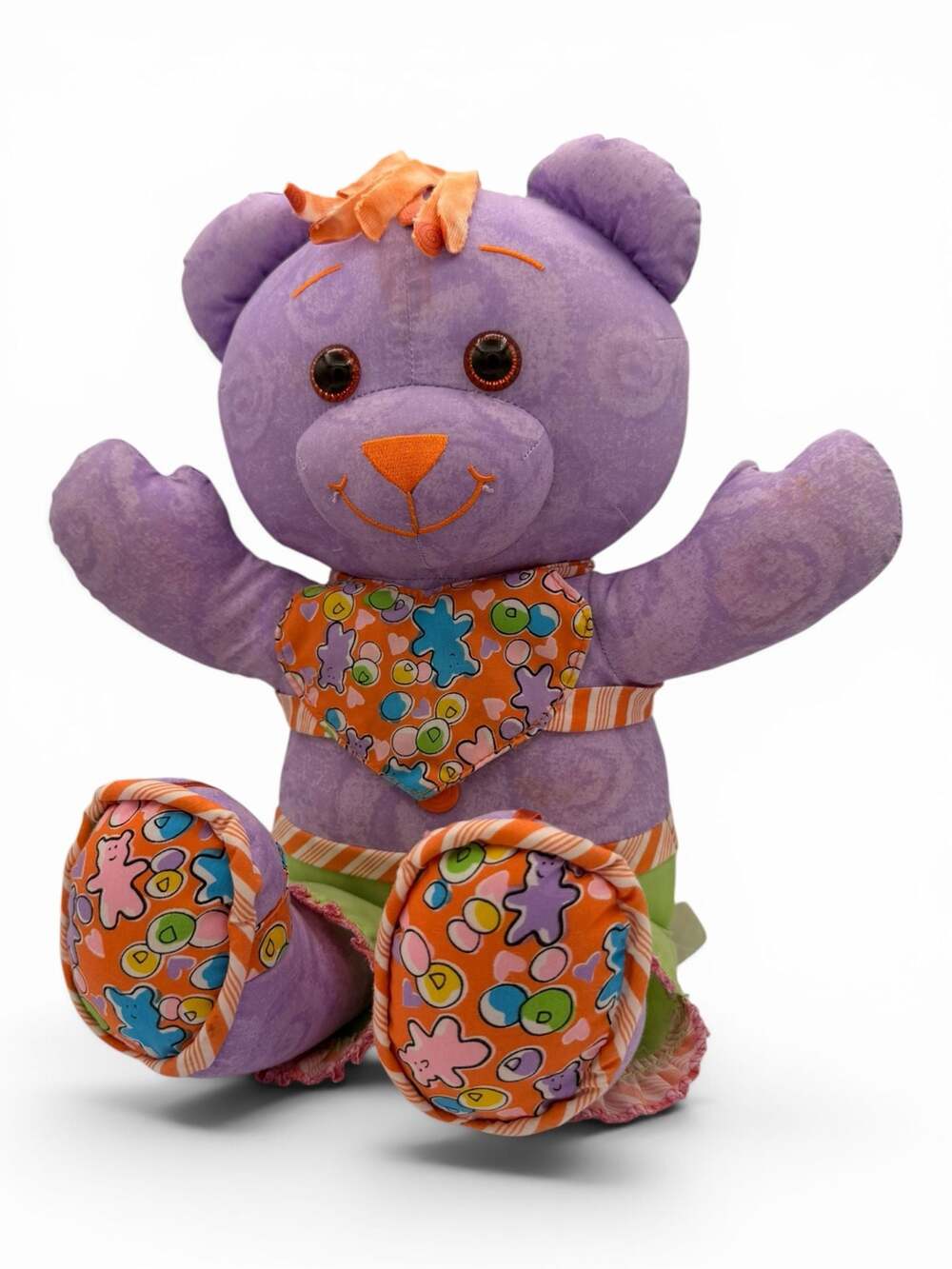 Jakks Pacific Doodle Bear Purple Plush with Orange Bib and Hat
